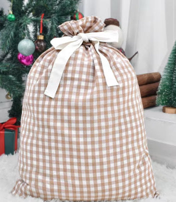 Beige - Gingham Santa Sacks